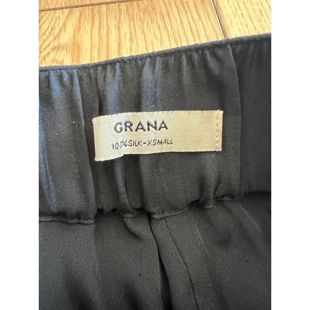 Grana 100% Silk Wide Leg Cropped Satin Pants Elastic Waistband Womens Size XS
